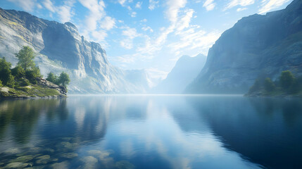 Serene Mountain Lake Landscape - 3D Illustration