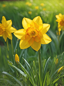 Fototapeta Golden Narcissus in Spring Garden