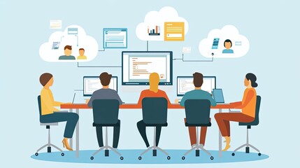 A team of developers working on a project with cloud computing