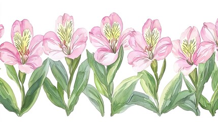 Watercolor clipart of a single alstroemeria, isolate on white background
