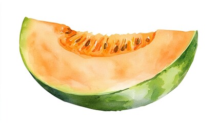 Watercolor clipart of a single honeydew melon slice, isolate on white background