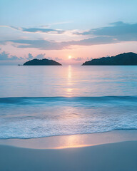 Fototapeta premium Peaceful Sunset Over Ocean and Islands - Beach Landscape Photo