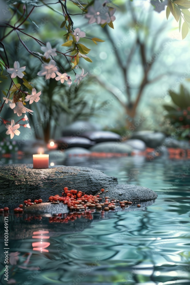 Wall mural Soothing relaxation spa scene merged with tranquil outdoor visuals.