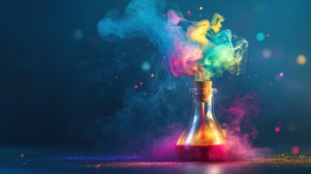 Colorful smoke emanating from a glass flask, creating an artistic effect.