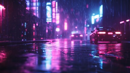 Obraz premium Vibrant Neon Nights in the Rainy Cityscape