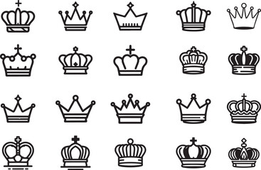 Royal King and Queen Crown Silhouette Icon Set Vector illustration on White Background.