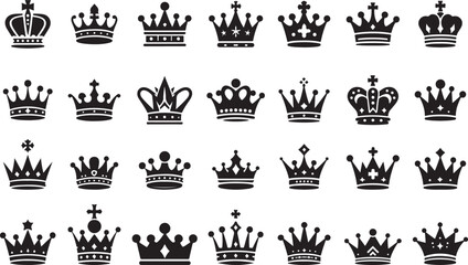 Obraz premium Royal King and Queen Crown Silhouette Icon Set Vector illustration on White Background.