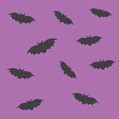 Bat halloween seamless pattern with purple background. Bat silhouette