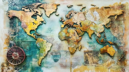 Abstract World Map Artwork with Textured Details