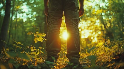 person walking through forest