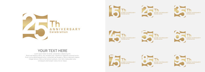 Anniversary logo set vector design, golden color for celebration event