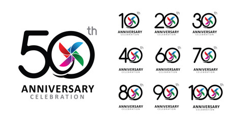 Set of anniversary design pinwheel number