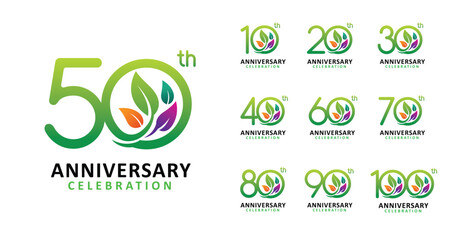 Set of anniversary design nature leaf number