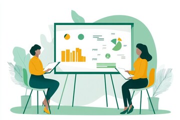 Two women presenting data on a whiteboard