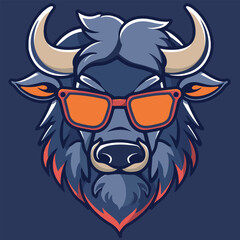 Angry bull with glasses mascot vector illustration on isolated background