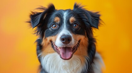 Fototapeta premium Smiling dog with happy expression face Isolated on Yellow background