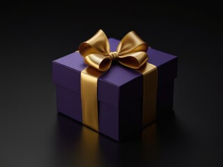 Obraz premium Purple Gift Box with Black and Gold Ribbon