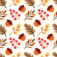 Autumn Leaves Seamless Pattern, Repeating Vector Texture