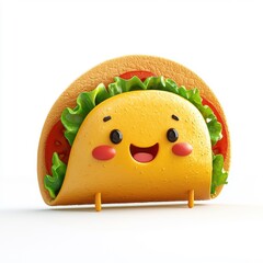 3D cartoon character-style taco, isolated on a white background, whimsical and playful.