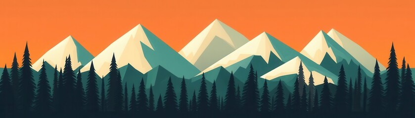 Stylized mountain range silhouette against a vibrant sunset.