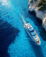 luxury yacht sailing through clear blue waters of the mediterranean sea