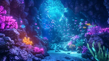 Naklejka premium Underwater Cave with Coral and Fish