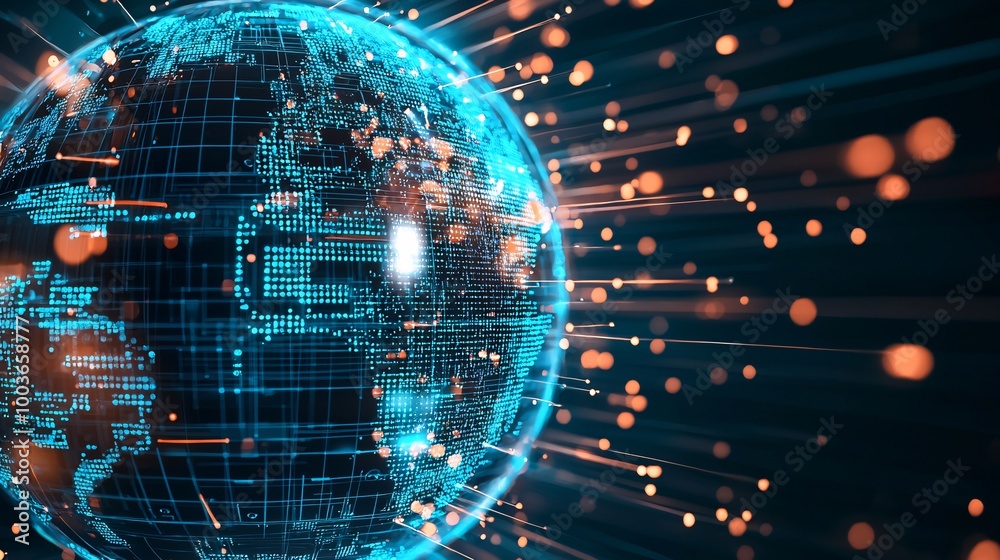 Poster a glowing ai-powered globe with digital data streams flowing into it, symbolizing global ai connecti