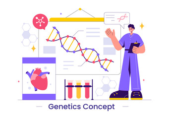 Genetic Science Concept Vector Illustration featuring a DNA Molecule Structure and Science Technology Engineering in Healthcare with a Background