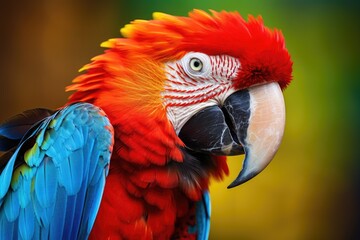 Fototapeta premium tropical macaw perched vibrant feathers in focus