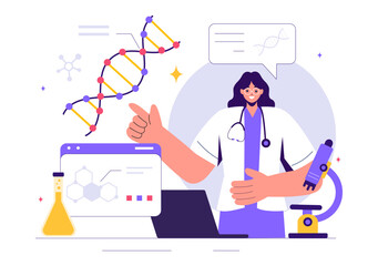 Genetic Science Concept Vector Illustration featuring a DNA Molecule Structure and Science Technology Engineering in Healthcare with a Background