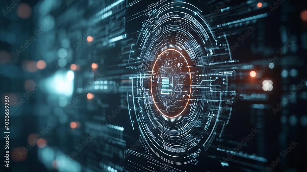 Poster a glowing ai-powered security system with real-time monitoring and predictive threat analysis, symbo
