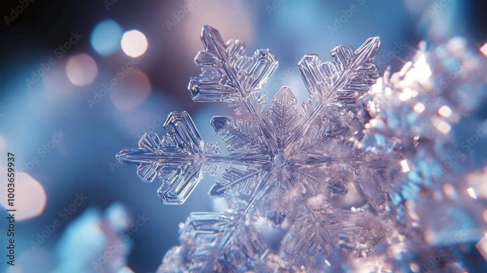 Leinwandbilder close-up of a delicate snowflake showcasing intricate patterns and shimmering details in a winter wo