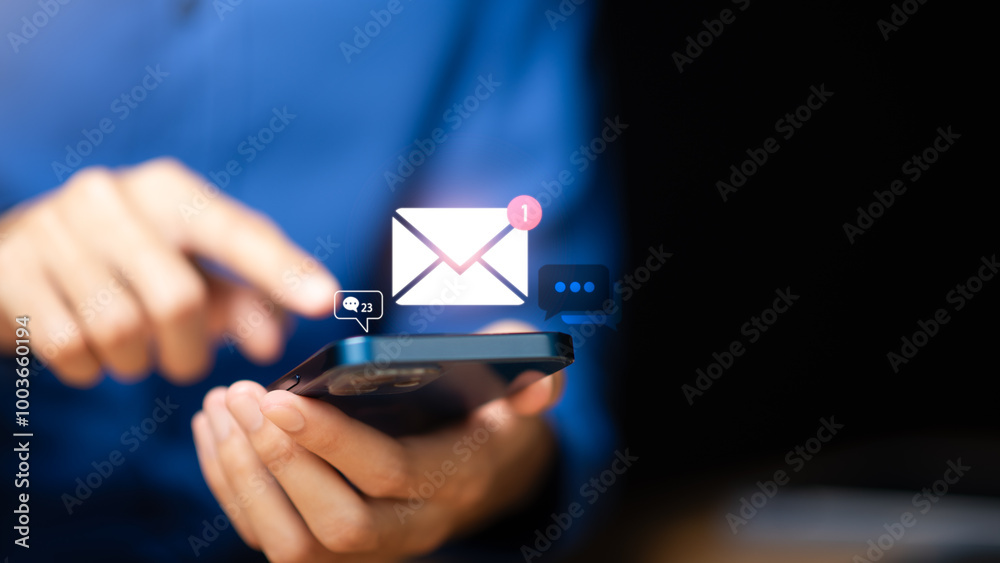 Wall mural man reading electronic mail ,email marketing and newsletter concept,digital communication with email