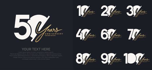 Anniversary logo set vector design, gold and silver color for celebration event