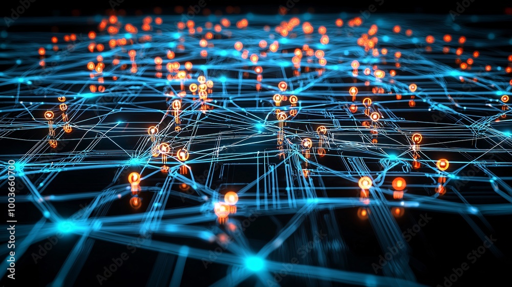 Poster a glowing ai-powered social network with algorithms visualized as interconnected nodes, symbolizing 