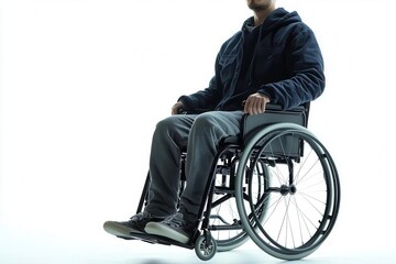 Obraz premium Person sitting in a wheelchair on a white isolated background