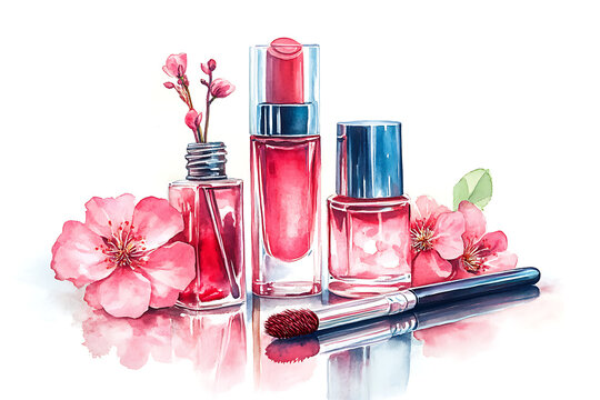 recommend clip art: Set of cute and colorful cosmetic doodle hand drawing on paper.
