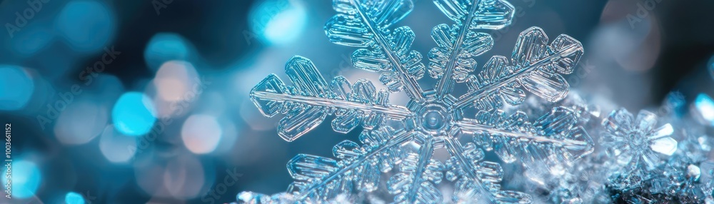 Poster delicate snowflake resting on shimmering surface, creating a winter wonderland atmosphere filled wit