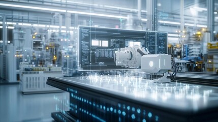 An AI-powered predictive maintenance system in a high-tech industrial setting, symbolizing efficiency and reliability through AI