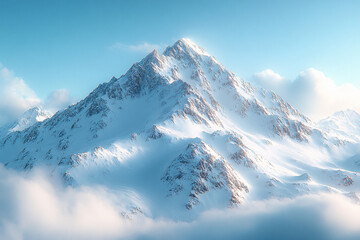 snowy mountain peak with clouds - dramatic winter landscape scene
