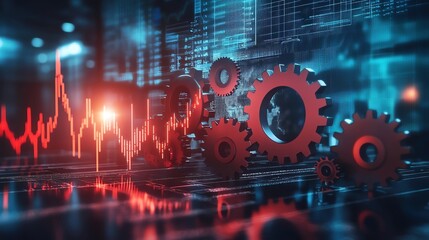 Obraz premium Conceptual illustration depicting gears and upward arrows