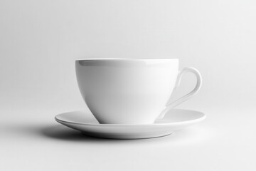 White ceramic tea cup with saucer, white isolate background.