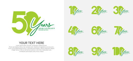 Anniversary logo set vector design, green color for celebration event