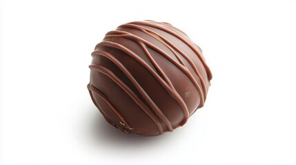 Obraz premium Chocolate truffle with decorative drizzling, white isolated background