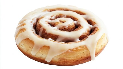 Fototapeta premium Delicious cinnamon roll with creamy icing on a white isolate background