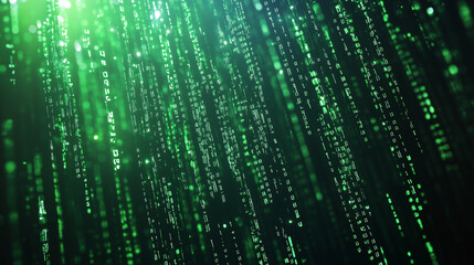 Green digital binary data on computer screen background. Matrix style

