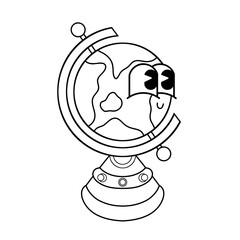 Doodle cute character illustration globe sticker outline