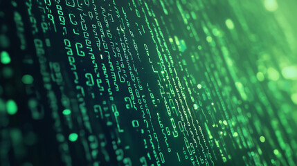 Green digital binary data on computer screen background. Matrix style
