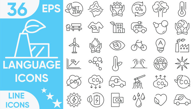 Net Zero Line Icons Vector And Illustrator
