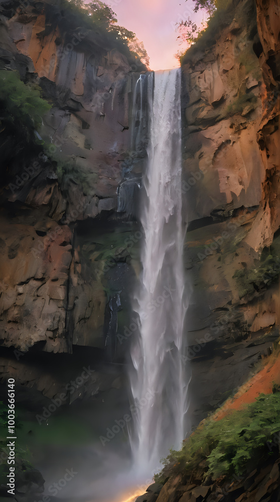 Wall mural a waterfall that is flowing down a mountain side